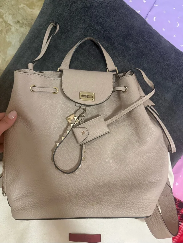 Valentino Garavani Taupe Drawstring Backpack Tote With Gold Hardware in brown|neutral Leather from Poshmark