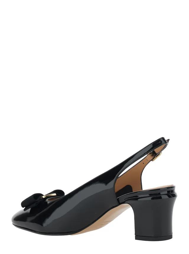 FERRAGAMO 'Vetty' Black Pumps with Logo Plate on the Front and Low Block Heel in Leather Woman in Black 100% Calf, photo 6 of 8 from Gaudenzi Boutique
