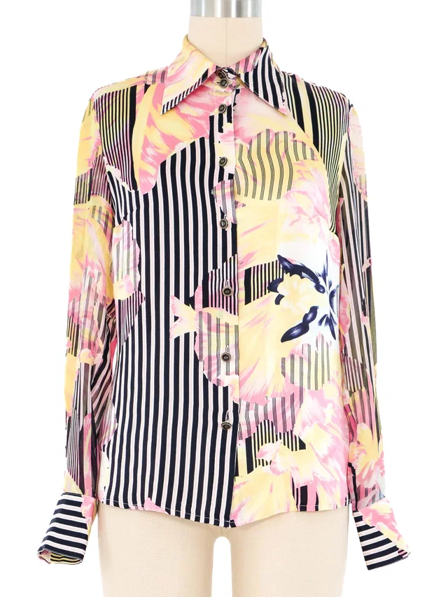 Escada Printed Silk Blouse in Multicolor Silk from Arcade Vintage