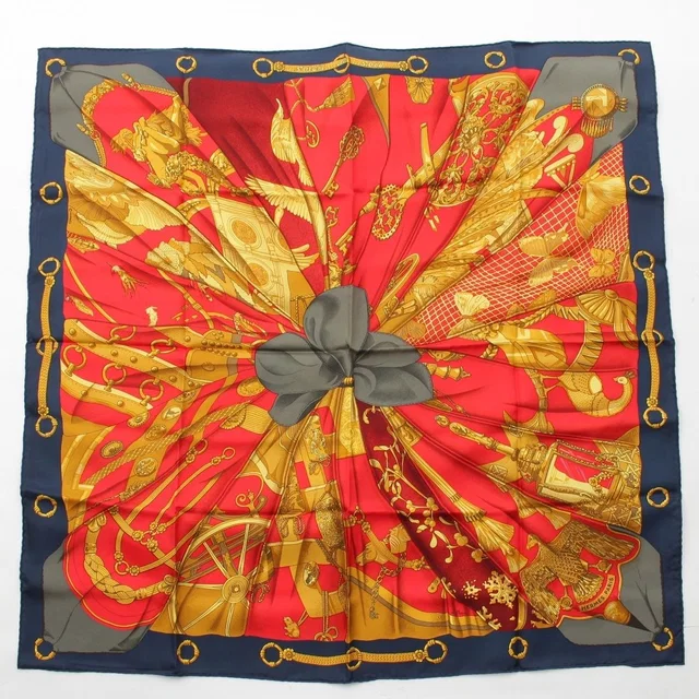 Hermès Soleil de Soie Silk Sun Carre 90 Scarf Red Navy in Red Silk from The Reluxe