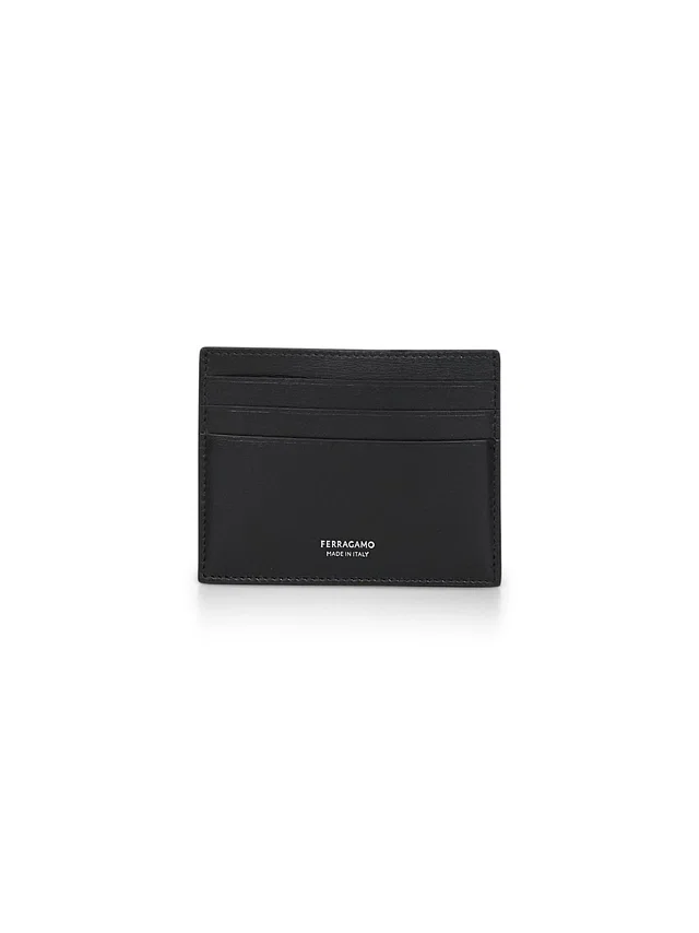 Ferragamo Palmellato Calfskin Card Case — Black Calf Leather Wallets & Cardholders in Black Calfskin from HEWI