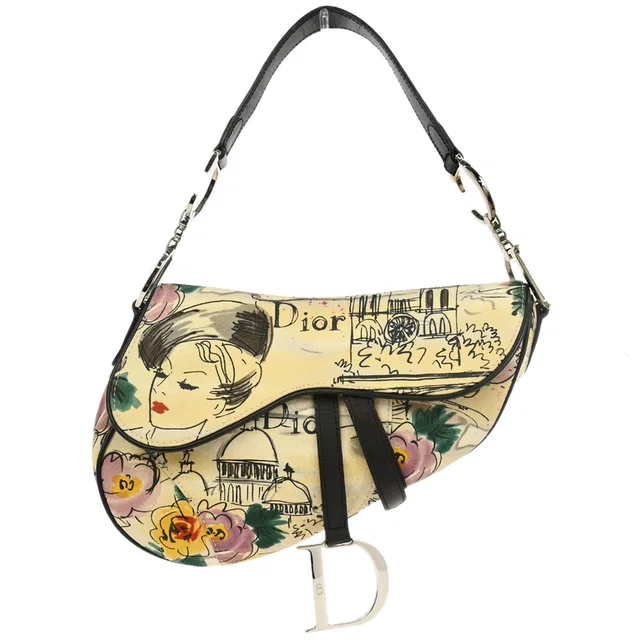 Dior Beige Canvas John Galliano Saddle Handbag in Beige Canvas from AMORE Vintage Tokyo
