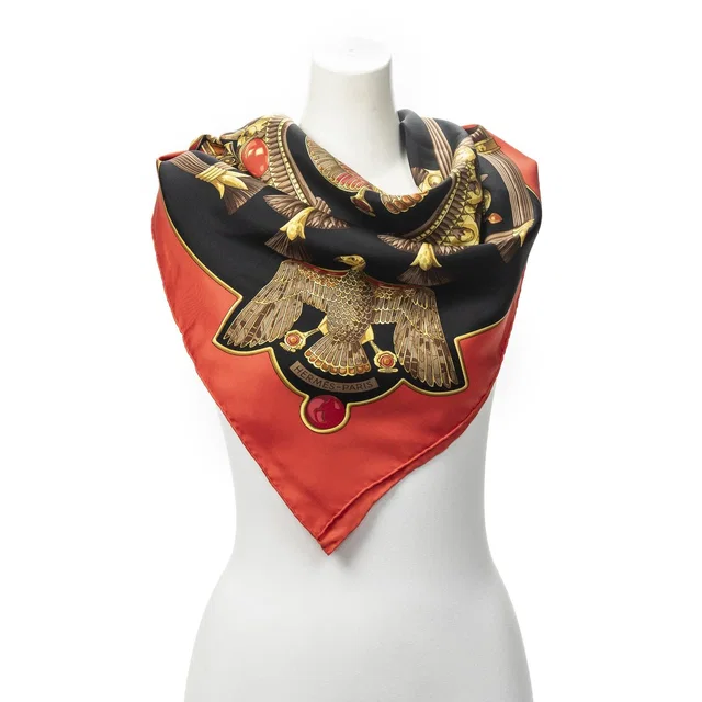 Hermès Scarf Red Black Goldtwill Silk in Black Silk from The Reluxe