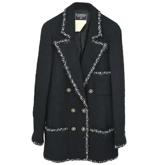 Chanel 1994AW Boutique Museum Black Jacket Braided Trim CC Buttons #38 in Black Wool from AMORE Vintage Tokyo