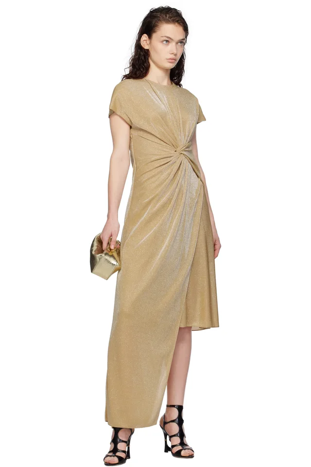 Lanvin Gold Asymmetrical Lurex Maxi Dress, photo 4 of 4 from SSENSE