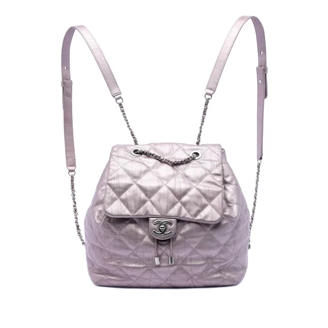 Pink Chanel Quilted Iridescent Calfskin Ground Control Flap Backpack in Pink Calfskin from Designer Revival