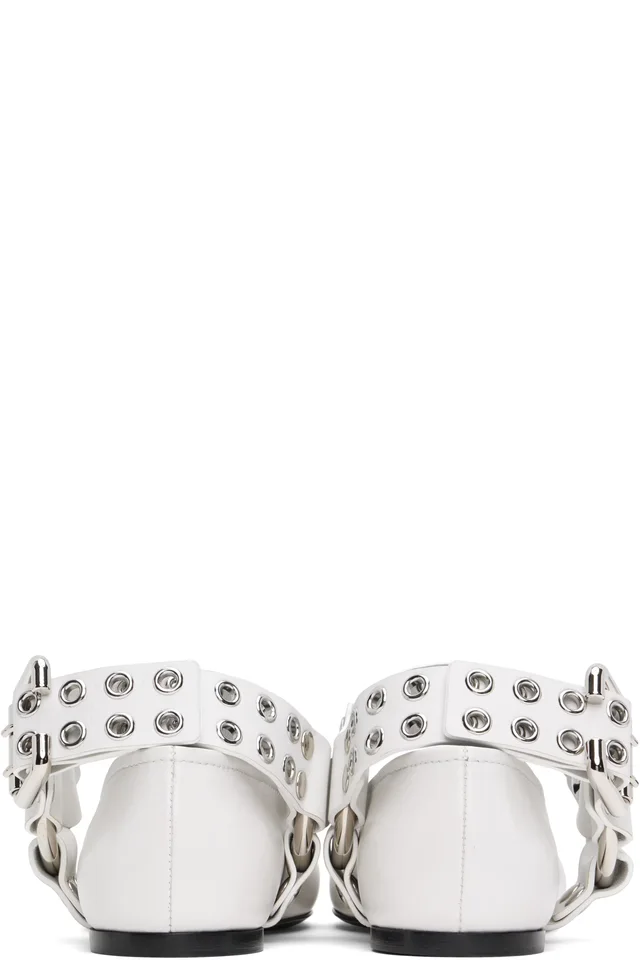 ALAÏA White Biker Ballerina Flats, photo 2 of 4 from SSENSE