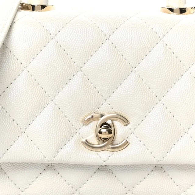 Chanel Iridescent Caviar Quilted Extra Mini Coco Handle Flap White in White Caviar leather from FASHIONPHILE, photo 8 of 10