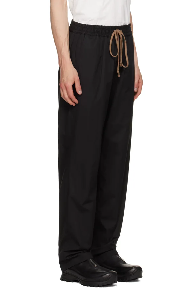 JKEEFER Black Alec Drawcord Trousers, photo 2 of 3 from SSENSE