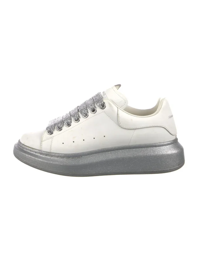 Alexander McQueen Leather Glitter Accents Sneakers in white Leather from The RealReal