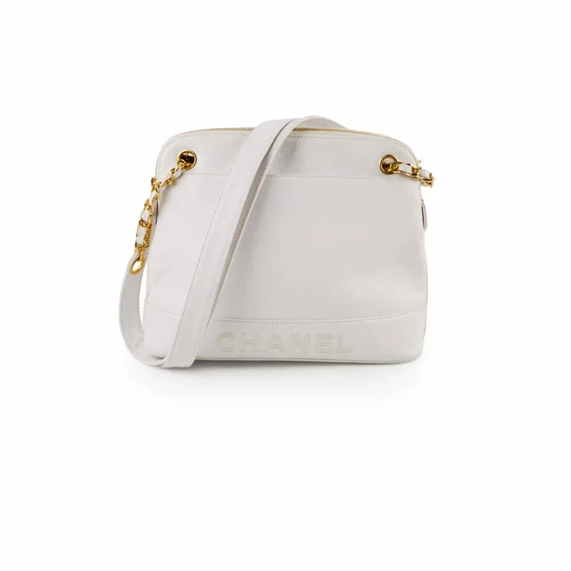 Chanel Vintage Shoulder Bag Caviar White (4 series) in White Caviar leather from The Purse Affair