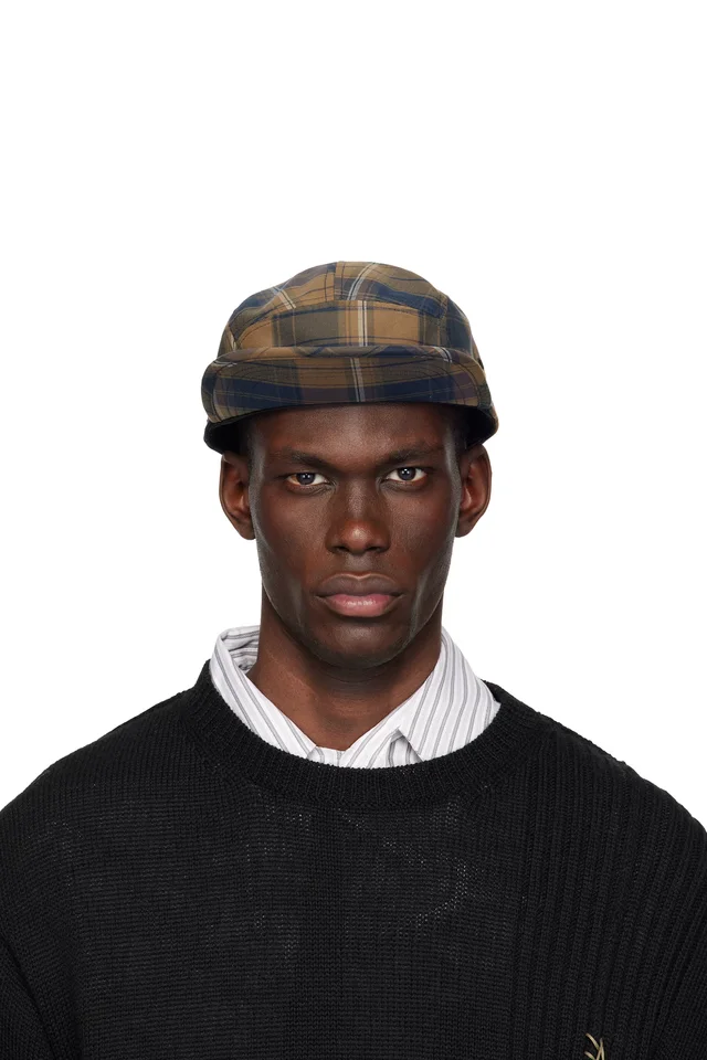 Khaki & Brown BRIEFING Edition Check Cap, image 1 of 1 from SSENSE