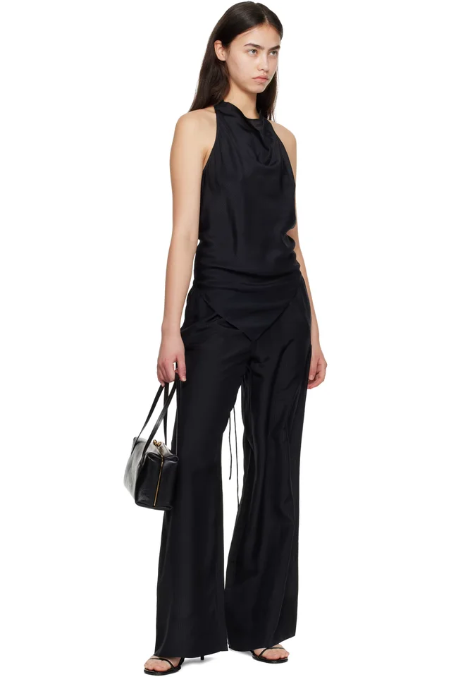 St. Agni Black Silk Grid Halter Top, photo 4 of 4 from SSENSE