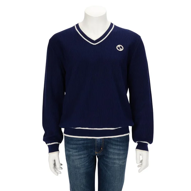 Gucci Knitted GG Logo Patch Sweater L in Navy Wool from Blue Spinach