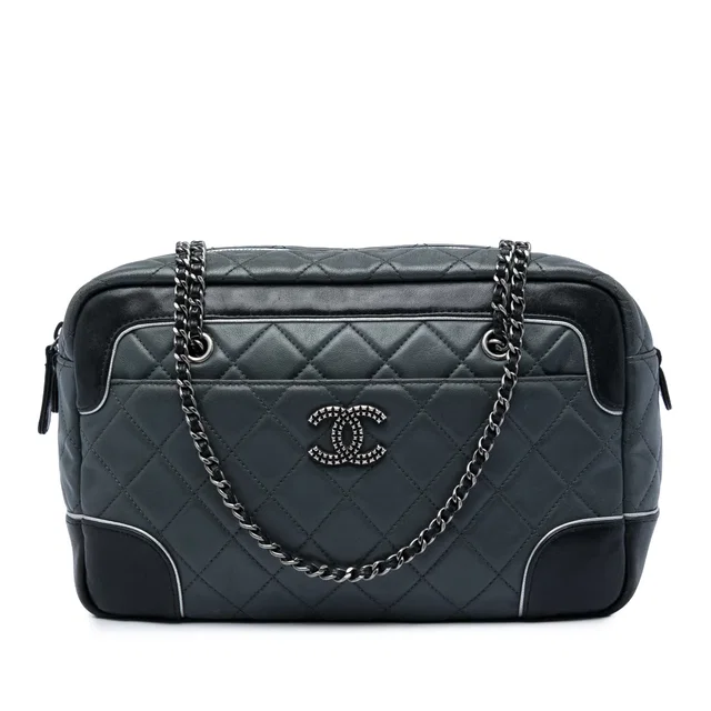 Gray Chanel Medium CC Bicolor Quilted Calfskin Chain Camera Bag in Grey Calfskin from Designer Revival