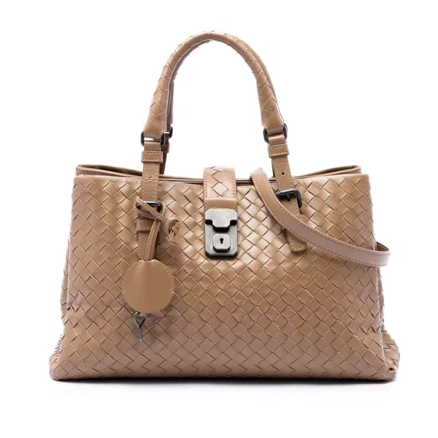 Brown Bottega Veneta Small Nappa Intrecciato Roma Satchel in Brown Nappa leather from Designer Revival