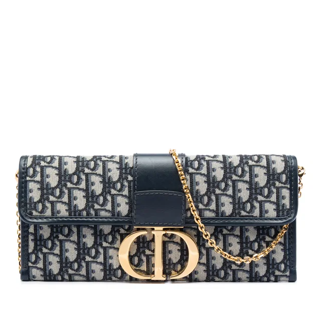 Blue Dior Oblique Canvas 30 Montaigne Clutch With Chain Crossbody Bag in Blue Canvas from Designer Revival