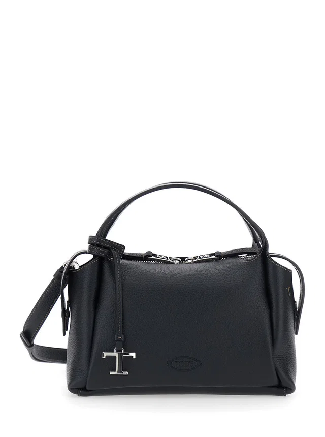 Tod's T Plaque Calf Leather Shoulder Bag — Black in Black Calfskin from HEWI
