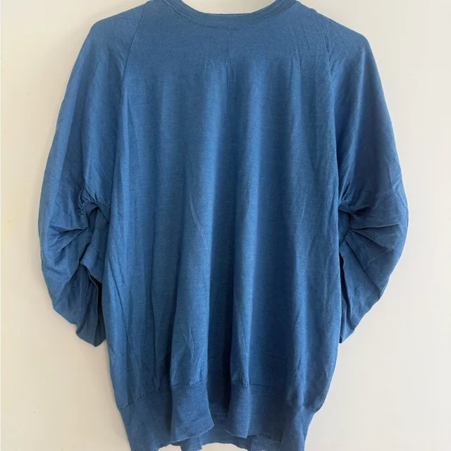 Acne Studios Stella Mccartney Wool And Silk Blend Ruched Sleeves Sweater Blouse Size 38 Us8 in white|blue Silk from Poshmark