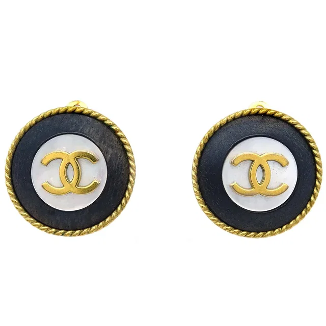 Chanel 1994 Mother of Pearl Rope Edge Earrings from AMORE Vintage Tokyo