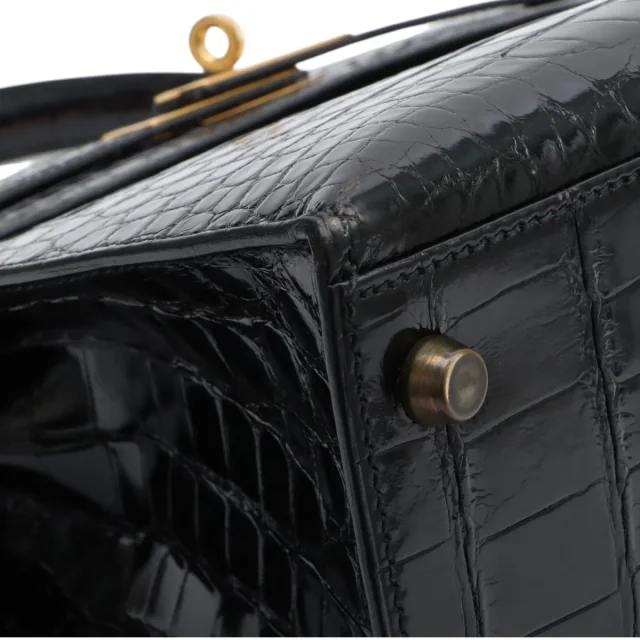 Hermès 1991 Alligator Kelly 28 Black in Black Crocodile from VINTAGE QOO TOKYO, photo 7 of 17