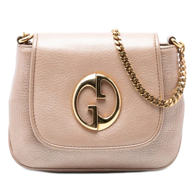 Brown Gucci Small Metallic Pebbled Calfskin 1973 Chain Crossbody in Brown Calfskin from Designer Revival, photo 1 of 1