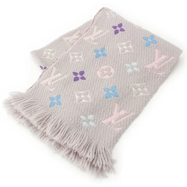 Louis Vuitton Wool Silk Echarpe Logomania Scarf Gray Multicolor in Grey Silk from The Reluxe
