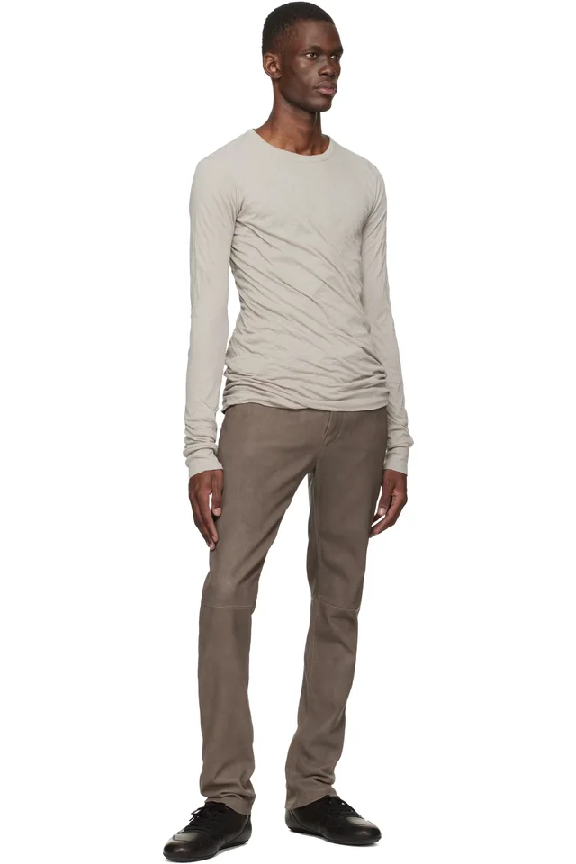 Rick Owens Gray Temple Tyrone Leather Pants, photo 4 of 4 from SSENSE