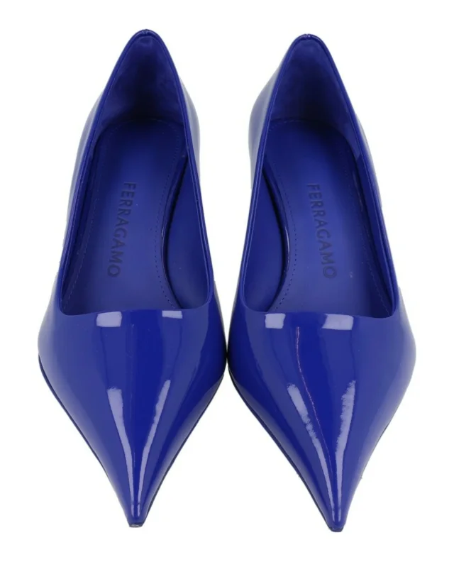 Salvatore Ferragamo Eva 55 Patent Leather Pumps in blue, photo 5 of 6 from ShopSimon