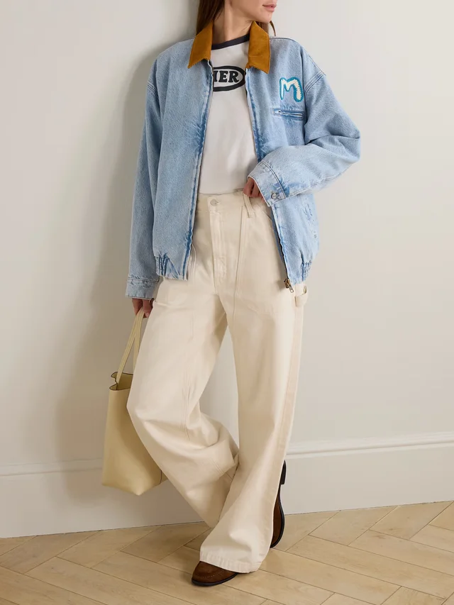 MOTHER The Super Sizer corduroy-trimmed appliquéd denim jacket in Blue, photo 2 of 2 from NET-A-PORTER (Canada)