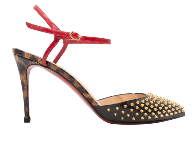 Black & Multicolor Christian Louboutin Pointed-Toe Studded Heels Size 39.5 in Black Patent leather from Designer Revival