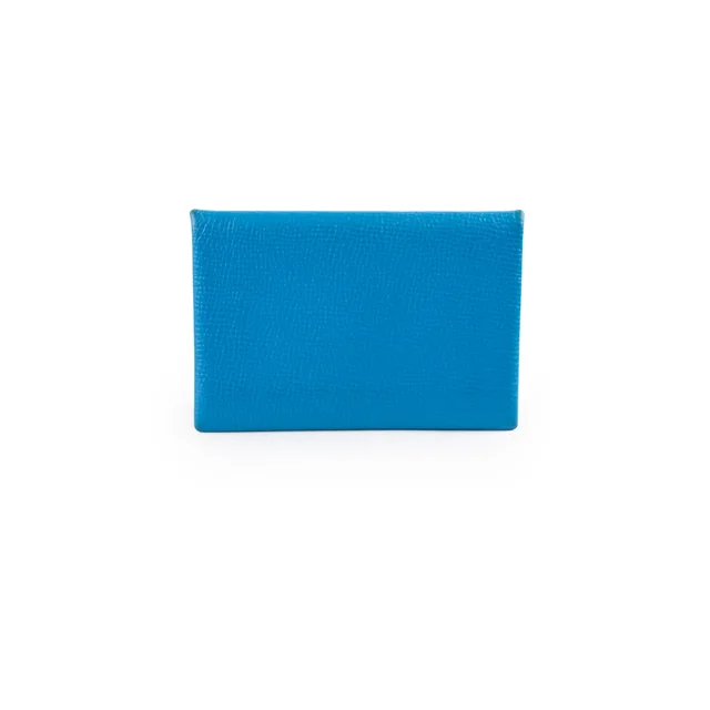 Hermès Calvi Compact Card Holder Epsom Blue Zanzibar in Blue Epsom leather from The Purse Affair