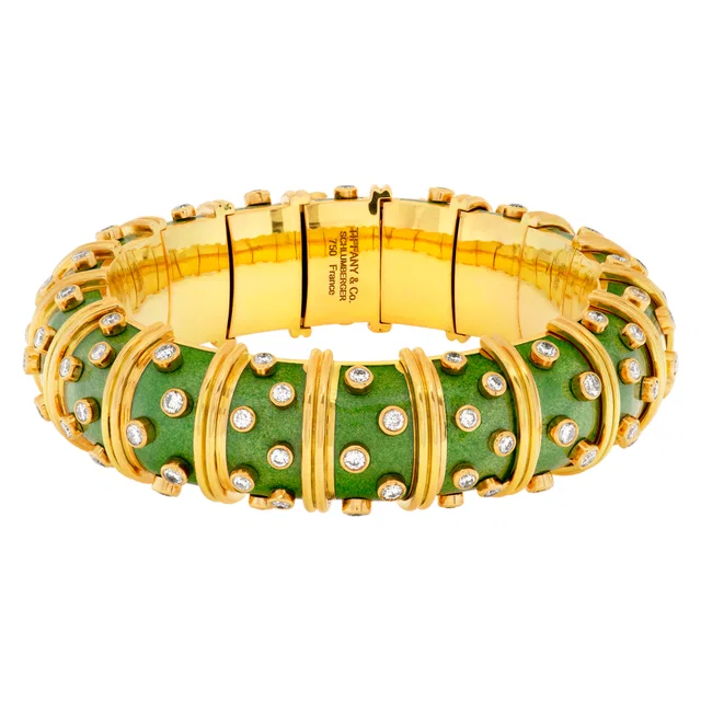 Tiffany & Co. Schlumberger Enamel Diamond Bracelet in Yellow Gold from Gray And Sons