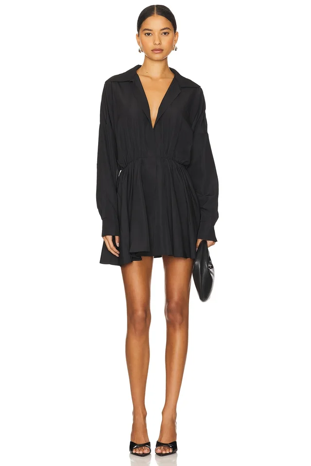 Norma Kamali Oversized Shirt Flared Mini Dress in Black, photo 2 of 4 from REVOLVE (Canada)