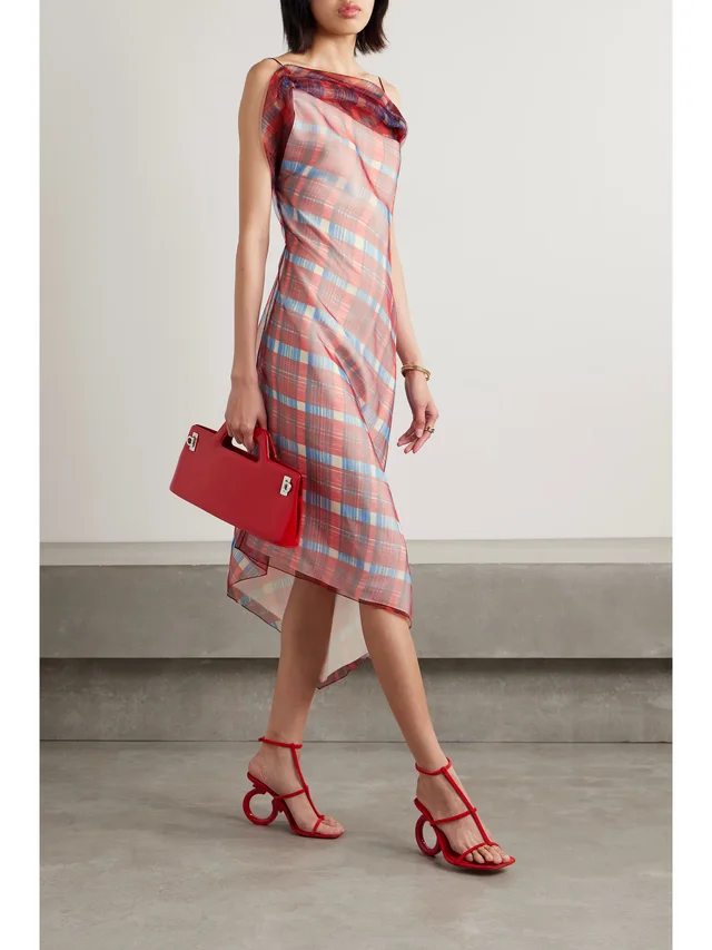 FERRAGAMO Gathered checked organza midi dress in Red, photo 2 of 2 from NET-A-PORTER (Canada)