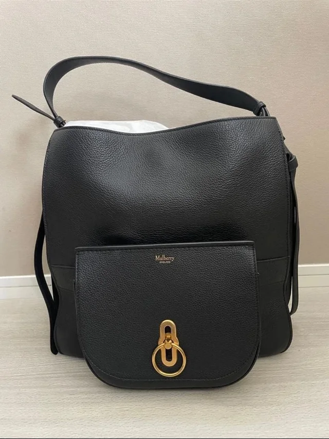 Mulberry Leather Shoulder Bag With Gold Hardware And Front Pocket in black Leather from Poshmark