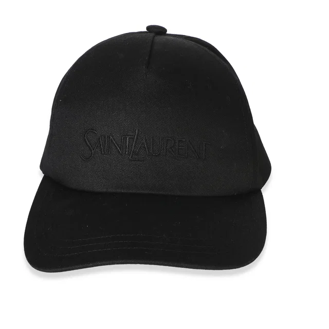 Saint Laurent Black Gaberdine Cotton Embroidered Logo Baseball Hat Medium in Black from myGemma
