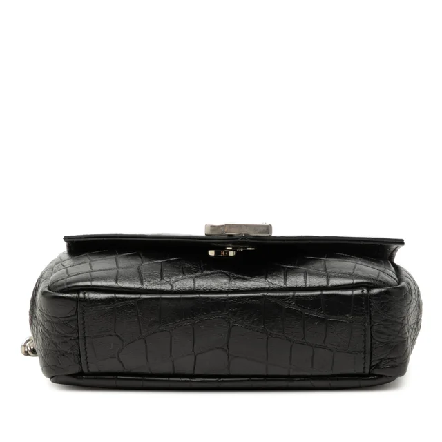 Black Saint Laurent Baby Croc Embossed Calfskin Classic Monogram Chain Bag in Black Calfskin from Designer Revival, photo 2 of 2