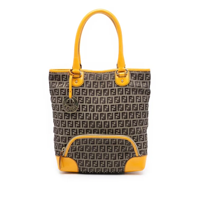 Brown Fendi Zucchino Canvas Chef Front Pocket Shopping Tote in Brown Canvas from Designer Revival