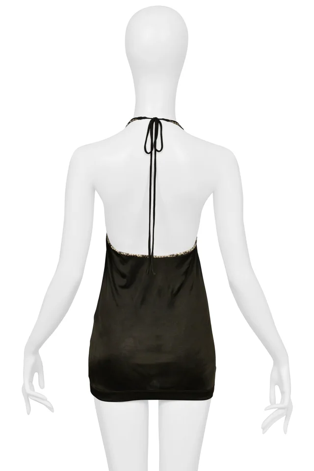 Dolce & Gabbana Brown Jersey Halter Top With Python Trim in Brown Python from Resurrection Vintage, photo 2 of 2