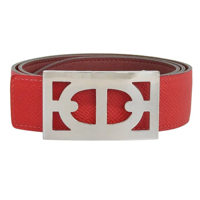Hermès 2014 Chaine d'Ancre Square Belt Rouge Casaque/Rouge H in Burgundy Epsom leather from VINTAGE QOO TOKYO
