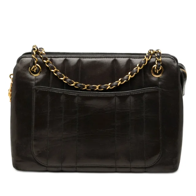 Black Chanel CC Vertical Quilt Lambskin Medallion Shoulder Bag in Black Lambskin from Designer Revival