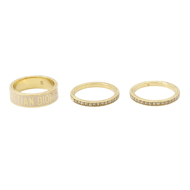 Dior Code Ring Set (3 rings) Size S Gold/PinkR1256ODELQ_D04P Metal Lacquer Rhinestone in Gold from GALLERY RARE