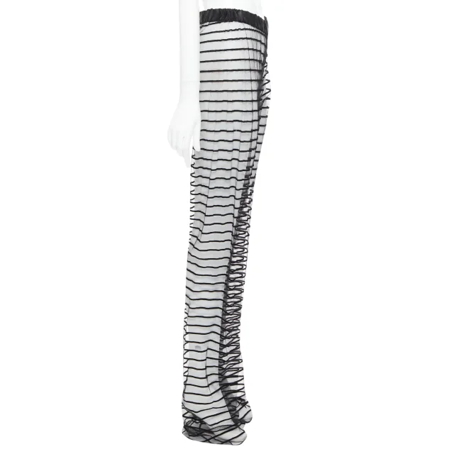 Dries Van Noten Flocked Mesh Striped Pants in black, photo 4 of 6 from ShopSimon