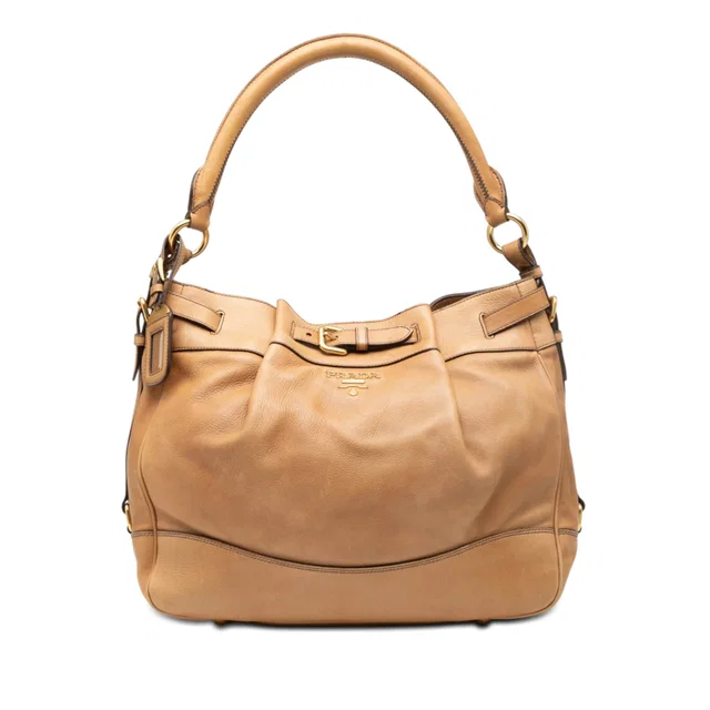 Brown Prada Vitello Daino Shoulder Bag in Brown Leather from Designer Revival