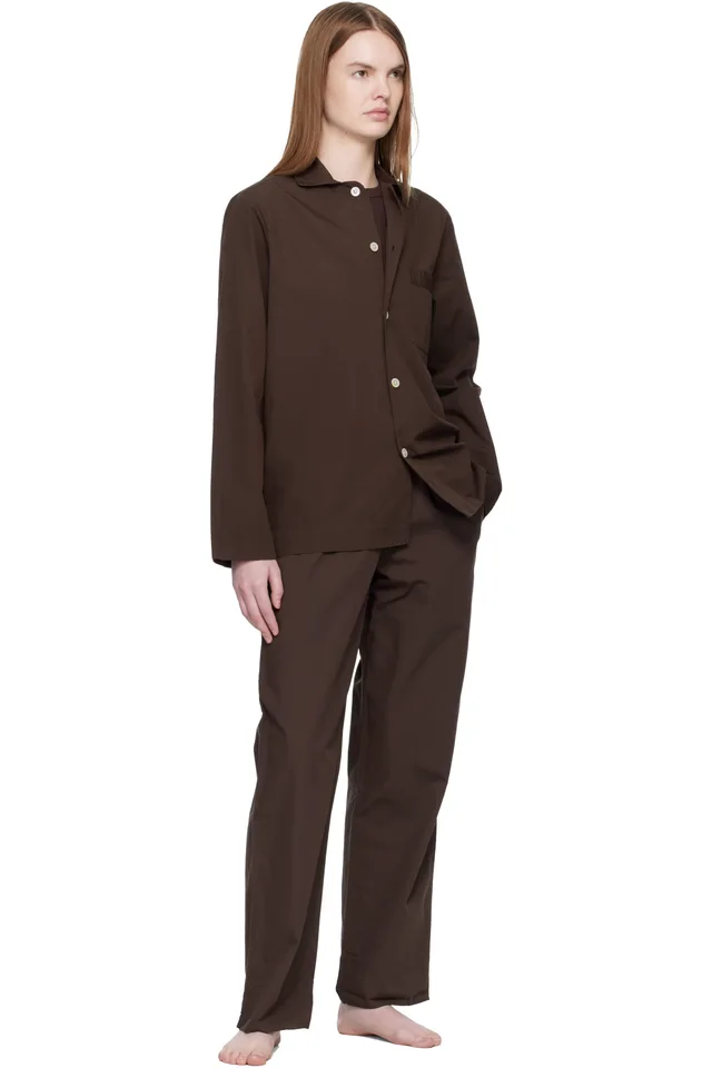 Tekla Brown Poplin Pyjama Pants, photo 4 of 4 from SSENSE