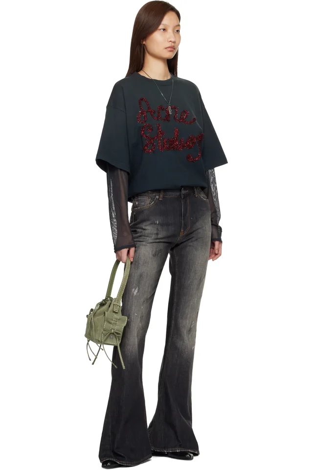 Acne Studios Gray Layered Logo T-shirt, photo 5 of 5 from SSENSE