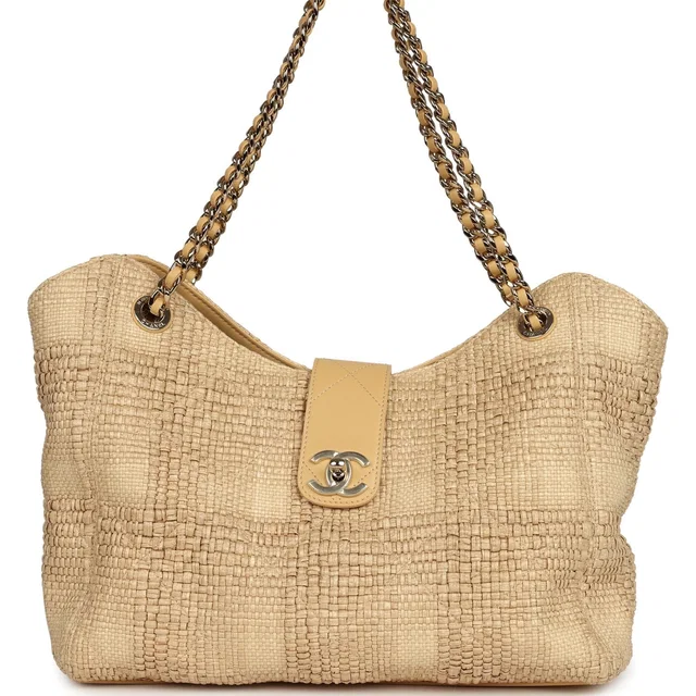 Chanel Small Shopping Bag Beige Braided Raffia Light Gold Hardware in Beige Raffia from Madison Avenue Couture