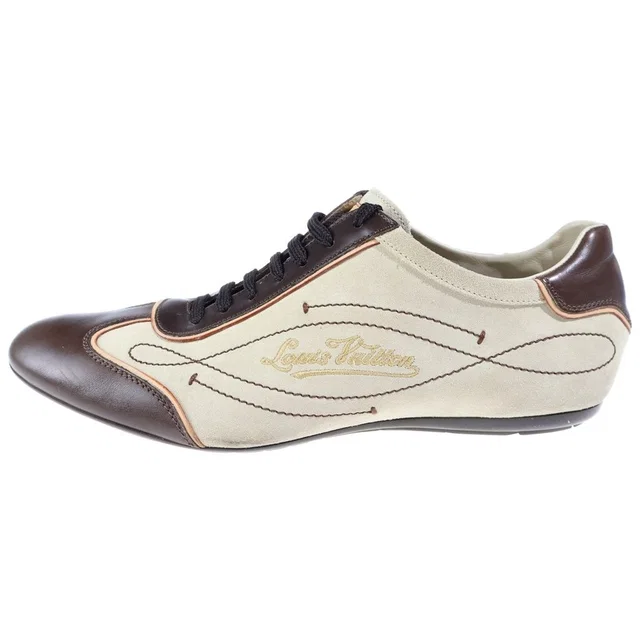 Louis Vuitton Logo Embroidery Lace-up Low-Top Sneakers Ivory Brown in Brown from The Reluxe