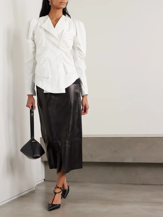 SHARON WAUCHOB Bann tie-detailed gathered cotton-poplin shirt in White, photo 2 of 2 from NET-A-PORTER (Canada)